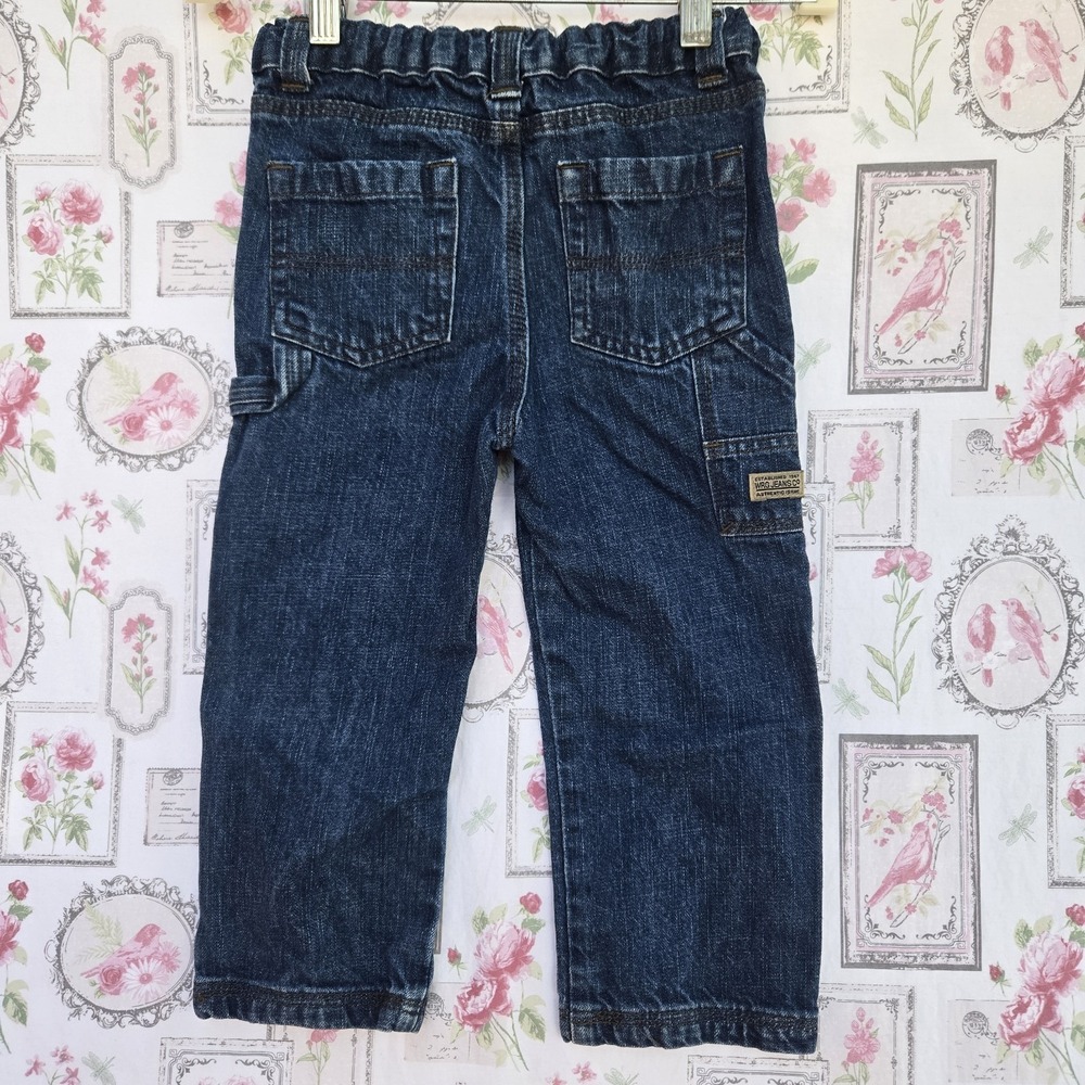 Wrangler Kids 4T Denim Jeans Dark Wash Blue Utility Cargo Pants 100% Cotton